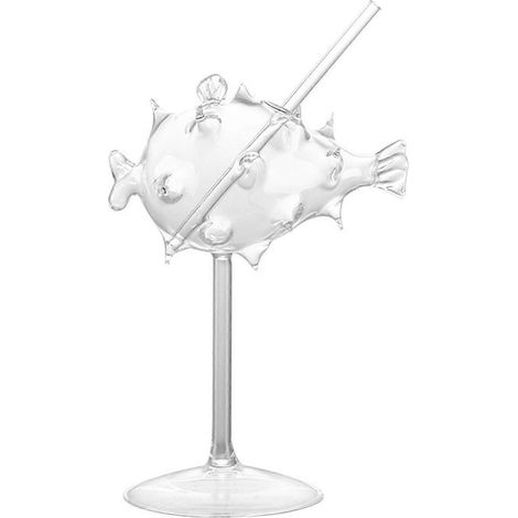 Verre à cocktail créatif en forme de poisson-globe, verre à martini de 200 ml avec paille, gobelet transparent pour bar et fêtes (1/5)