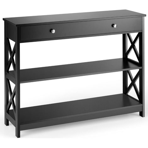 Consolle con cassetto e 2 ripiani 99,8 x 29,8 x 80,2 cm design moderno per ingresso MDF nero 200018693