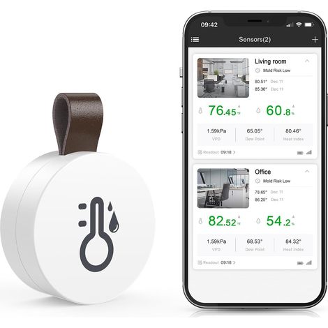 Thermomètre Hygromètre Bluetooth, Mini Thermometre Interieur avec App, Stockage de Données, Capteur Humidité (1/5)