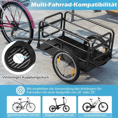 Bicycle trailer cargo trailer foldable with cover & coupler & reflectors 145.5 x 61 x 58 cm (1/5)