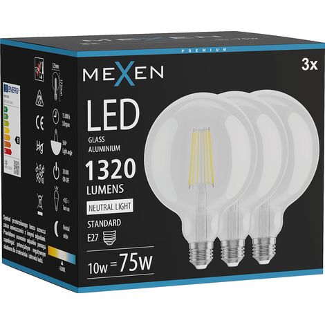 Mexen Vintis 3x Ampoule filament LED E27, G125, 10W, Neutre - 4000K, 1320 lm, transparent - L158-E27-1040-00x03 (1/5)