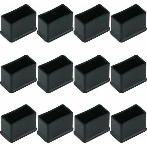 Set di 12 tappi protettivi rettangolari in feltro di gomma per gambe di tavoli o sedie - Neri, 15 x 30 mm. (1/4)