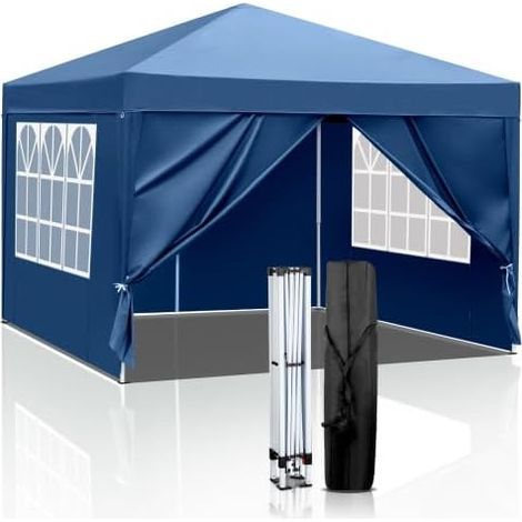 3x3 Wasserdichter, faltbarer Gartenpavillon mit 4 Seitenwänden  Gartenzelt, Markise, Festzelt mit Reißverschlüssen für Partys und Veranstaltungen, inklusive Tragetasche [Königsblau]