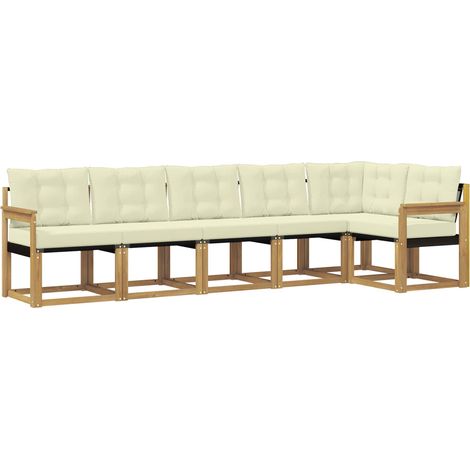 Ensemble Canapé de Jardin Modulaire Bois d'Acacia et Textilène Blanc et Crème 6 Pièces (1/5)