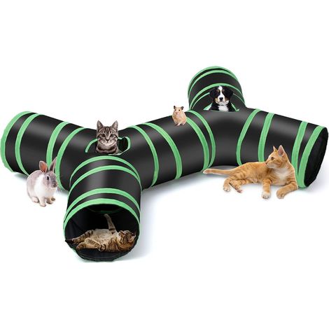 Tunnel pour chat amélioré en forme d'os, tunnel de jeu pliable à 4 voies avec sac de rangement pour chats, chiots, lapins, furets, cochons d'Inde. (1/5)