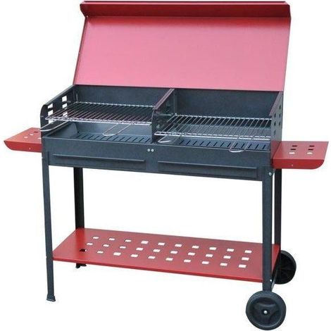 Barbecue en acier avec roulettes 100x40x90 cm – Grille en acier chromé réglable – Brasero extractible – Couvercle avec poignée en acier galvanisé – Mille (1/3)
