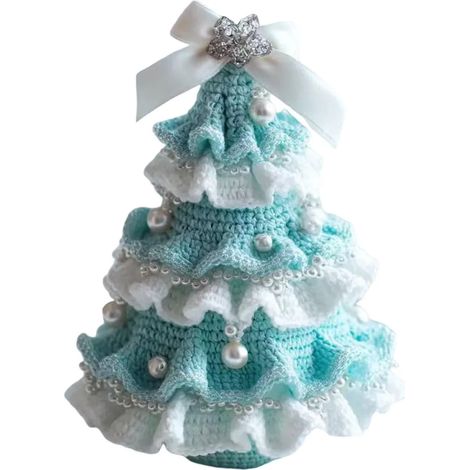 Sapin de Noël crocheté à la main, kit de sapin de Noël à crocheter soi-même avec nœud, décorations en fausses perles, kit de démarrage pour les débutants en loisirs créatifs de Noël (1/5)
