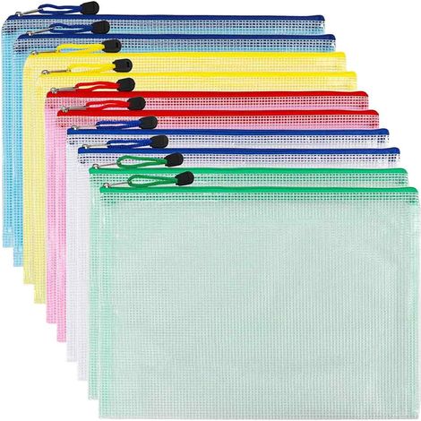 A5 Zip File Bag Mesh Document Plastic Wallet Folders Zipper Plastic Pockets (pack Of 12)