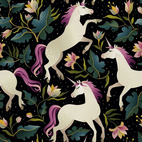 Outdoor Dekostoffe Oxford - Motiv Einhorn in Blumen (1/5)