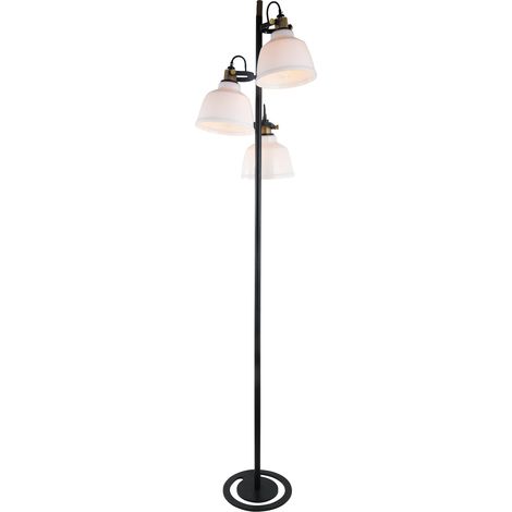 Sulion - Lampadaire 3 lumières verre structure noire cuir vieilli E27 (1/3)