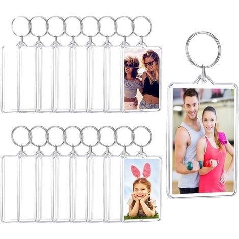 Set di 8 ciondoli portafoto, portachiavi in acrilico trasparente, ciondoli portafoto personalizzabili, ciondoli rettangolari vuoti, adatti a famiglie, coppie e come souvenir fai da te, 5,23,4 cm (1/5)