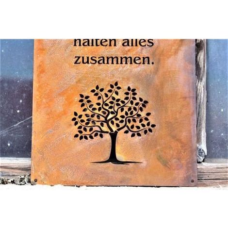 Plaque Décorative en Métal Patiné Rouille avec Citation Famille pour Jardin et Salon - PANGIVO