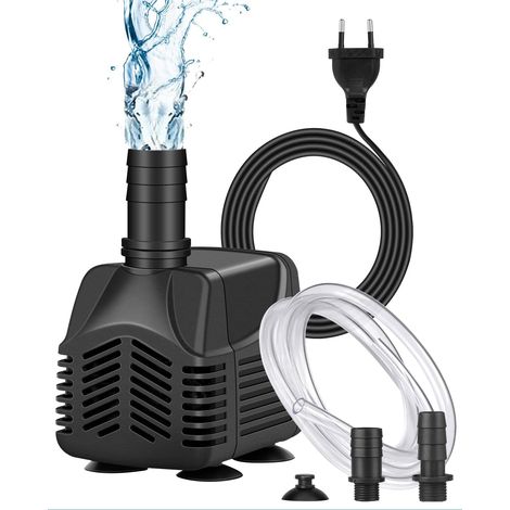 Petite pompe submersible à eau débit 800L/H, 220V, équipée d'un câble de 2,5 m, d'un tuyau de 1,5 m et de 2 buses, polyvalente pour aquarium, jardin, puits et étang (1/5)
