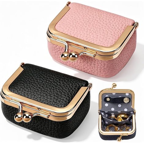 2 Pièces Mini Boîte à Bijoux en Cuir, Rosa, Schwarz (1/5)