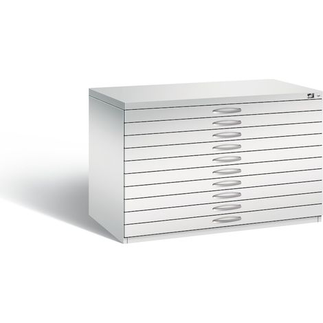 C+P Flachablageschrank für Formate bis DIN A0, 5 Schubladen, H420xB1350xT960mm Front Lichtgrau Korpus Lichtgrau (1/4)
