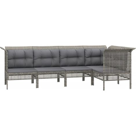 vidaXL 5 Piece Garden Lounge Set with Cushions Grey Poly Rattan (1/5)