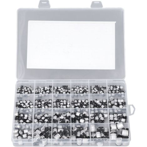 400 Stück SMD-Elektrolytkondensatoren, Aluminium, SMD, 24 verschiedene Typen, 1 µF Elektrolytkondensatoren, Sortimentsset – 1 µF – 1000 µF (1/4)