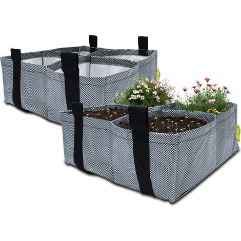 Pflanzentasche mit 4 Fächern - 2er Set / je 40 x 40 cm - Hänge Blumentopf für Balkon und Geländer - Pflanzen Blumen Kräuter Beutel Tasche Topf