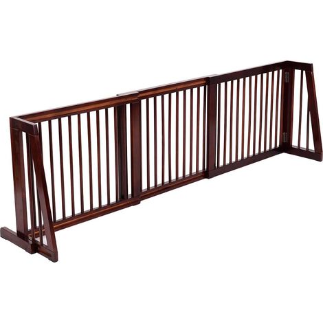 Costway – Barrière pour chien en bois de pin – Réglable 71-203 cm – Clôture autoportante 3 panneaux – Design élégant cerisier