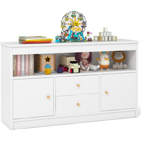 Costway – Bibliothèque enfant en bois 106 x 30 x 62 cm – 2 tiroirs et 2 armoires – Sécurité anti-basculement – Design moderne pour chambre d'enfants