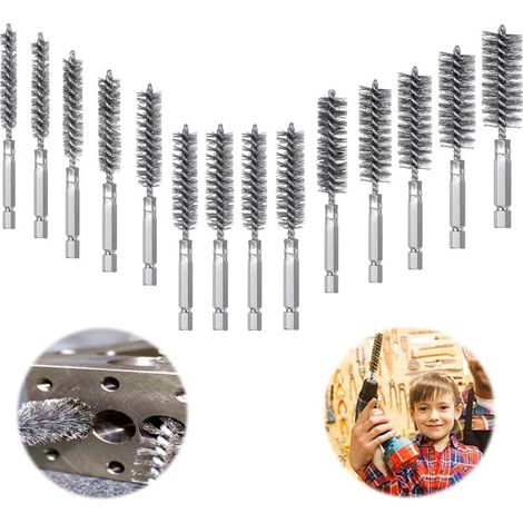 14 Pièces Brosse Metallique pour Perceuse, Acier Inoxydable Brosses Métallique a Main Cylindriques, Jeu de Brosse Métallique (1/4)