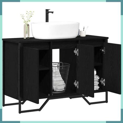Cabinet sous évier - 869182 - Chêne noir patiné - 91 x 35 x 60 cm - Grand espace de stockage (1/5)