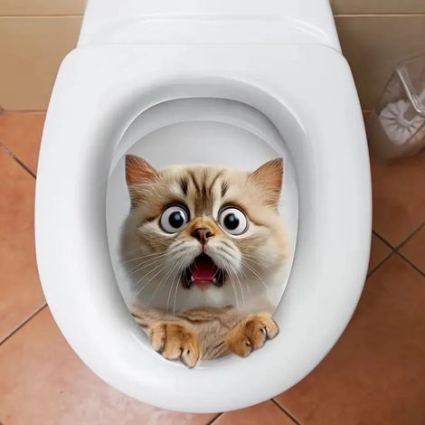 Autocollant pour couvercle de WC, motif chat effrayé, tatouage adhésif décoration pour siège de toilette (1/5)