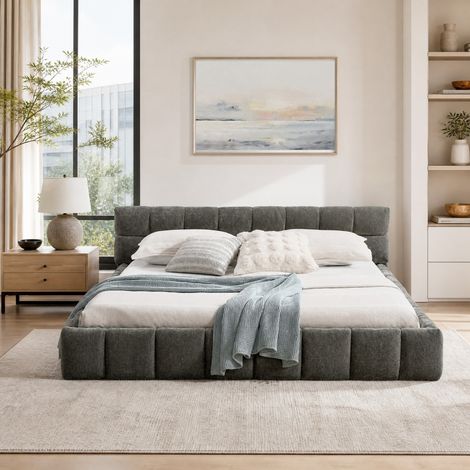 Lit double 160x200 cm en bois et fer gris foncé, tête de lit stable, sans matelas – MEUBLIV (1/5)