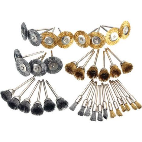 Set of 36 mini brass wire brushes for grinding wheels, Dremel rotary tools, grinding, polishing (1/3)