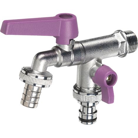 Rubinetto a Sfera Doppio per Fontana da Giardino con Leve Colorate Belfer RUB/027 Viola (1/3)