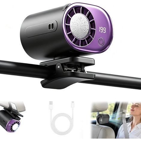 Ventilateur clip voiture 360° – Écran LED, 199 vitesses – Refroidisseur d'air – Pour auto, SUV, camion, bureau, camping (1/5)