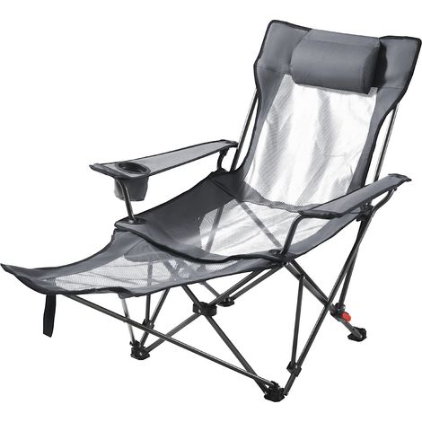 Mophorn Silla de Camping Plegable, Ajustable en 4 Posiciones, Reclinable y Portátil con Reposapiés y Reposacabezas, Tela de Malla, Soporta hasta 100 kg, Ideal para Playa y Jardín, Color Gris