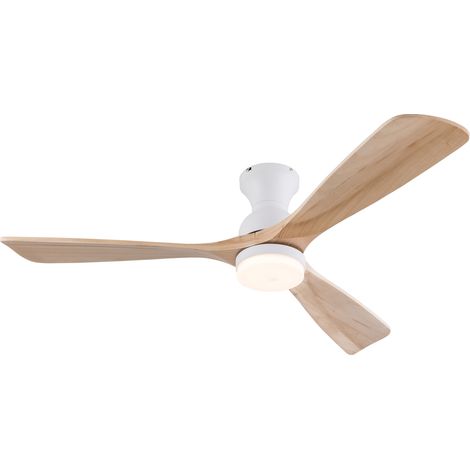 Ventilateur de plafond avec éclairage LED blanc et bois clair, 3 pales en bois, 6 vitesses, 3 températures de couleur, moteur réversible silencieux CHICFURN (1/5)