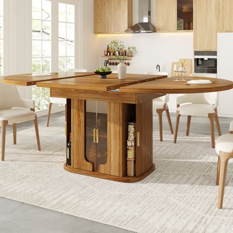 Tavolo da pranzo allungabile MDF noce 118-158x118x77 cm, rotondo trasformabile, con vano contenitore (1/5)