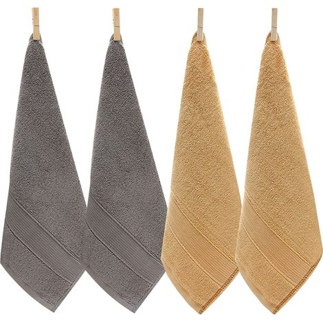 Serviettes de toilette en coton - Gants de toilette ultra doux pour le visage et le bain, 35 cm x 35 cm, lot de 4, gris (1/5)