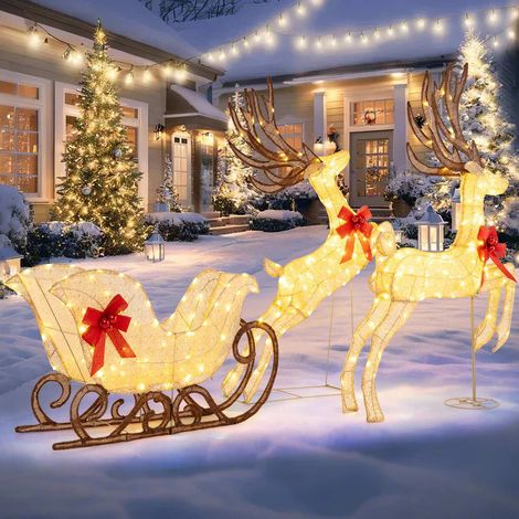 3-Piece LED Reindeer & Sleigh Set with 280 Warm Lights (1/5)