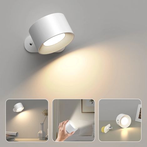 Applique murale LED rotative à 360 °, veilleuse magnétique avec 3 températures de couleur, lampe de lecture USB à intensité variable, blanche (1/5)