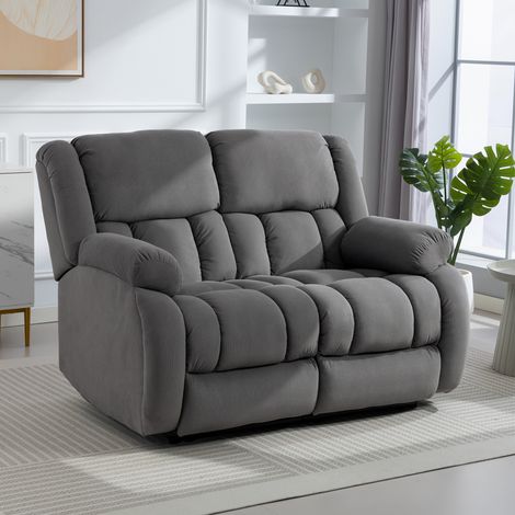 Sillón de 2 Plazas Relax Reclinable Manual Sillón Relax Tapizado en Terciopelo Reposapiés Ajustable Asiento Amplio Gris (1/5)