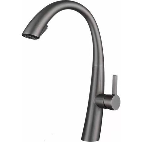 Ausziehbare Küchenarmatur, Edelstahl, 360° schwenkbar, Warm- und Kaltwasser, Bronzegrau (1/3)