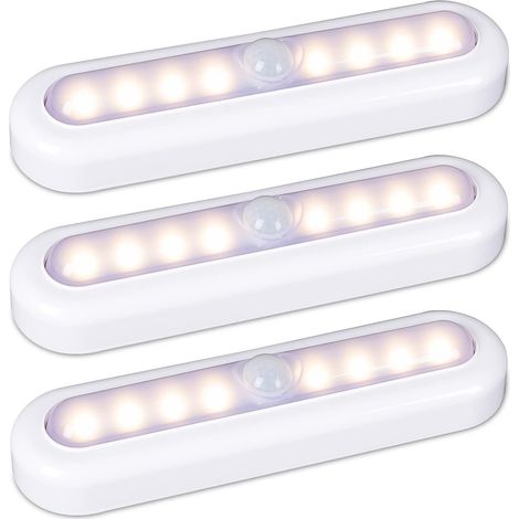 Lot de 3 18cm lampes à détecteur de mouvement pour l’intérieur, à coller, fonctionnement à piles, lumière LED sans fil pour armoire, escaliers, placard, cuisine, blanc chaud (1/5)