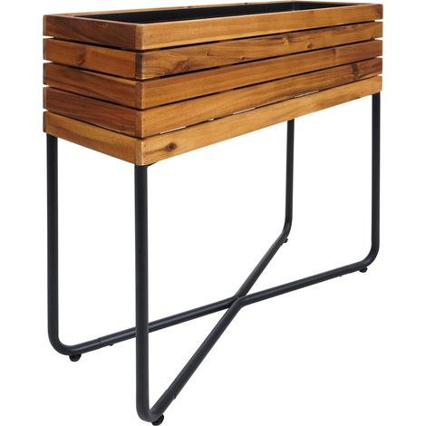 Fioriera vaso alto piante rettangolare HHG-586 acciaio legno acacia 60x62x22cm legno naturale