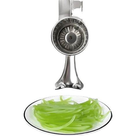 Cortador de verduras, acero inoxidable, 10 cm x 24 cm, peso: 0,8 kg, incluye 5 cuchillas, funcionamiento manual. (1/5)