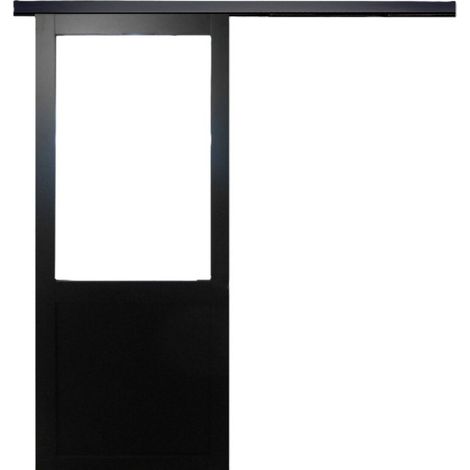 Porte Coulissante Atelier Noir Vitree H204 X L93 Sans Meneau + Rail Alu Bandeau Noir (1/5)