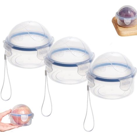 Lot de 3 boîtes de rangement avec couvercle - Boîte à pommes - Boîtes de conservation alimentaire - Mini boîtes fraîcheur - Rondes transparentes - 9,5 cm - Boîte à emporter pour fruits, noix et en-cas (1/5)