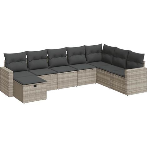 Salon de jardin 8 pcs Mobilier de jardin avec coussins gris clair résine tressée (1/5)