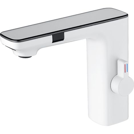 Robinet de lavabo à capteur intelligent, robinet mitigeur d'eau chaude et froide, robinet automatique sans contact G1/2 Blanc (1/4)