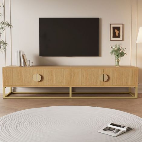 Meuble TV Bois 180x40x40 cm, 4 Portes, Poignées Semi-circulaires, Rangement Moderne, pour Grand Écran (1/5)