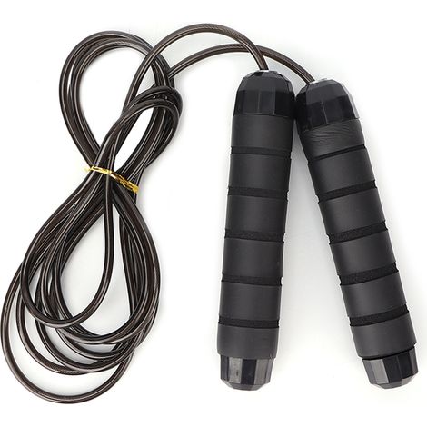 Corde à sauter fitness antidérapante, poignée ergonomique, longueur réglable, noire, épaisse, idéale pour entraînement cardio et vitesse. (1/5)