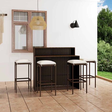Ensemble Table de bar + 4 Chaises de bar de jardin avec coussins - Table Haute avec 4 Tabourets Marron BV565477 - BonneVie