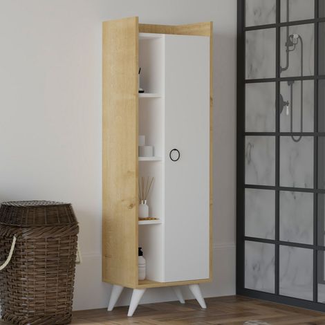Armario Multiuso 1 Puerta Sellia, 8 Estantes, Una Puerta, 8 Compartimentos, 50x140h cm Marrón Roble (1/3)